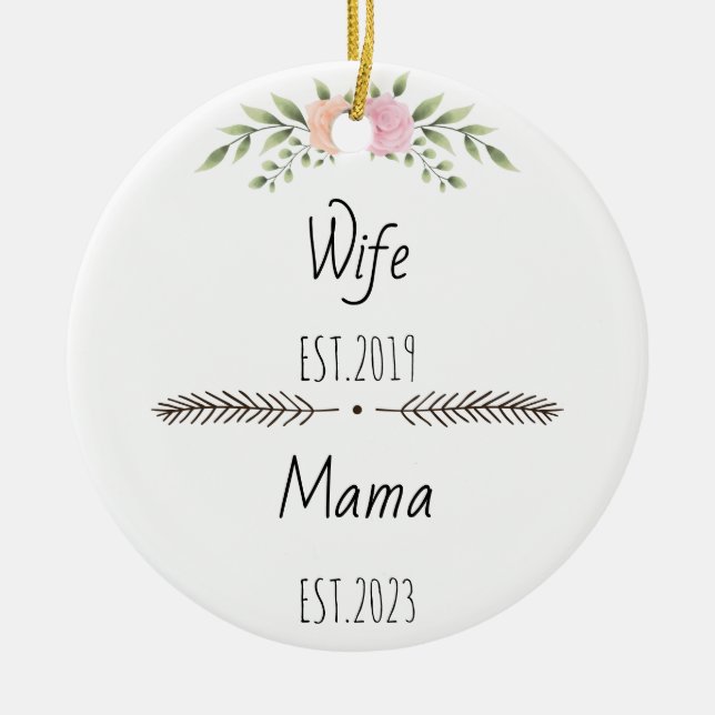 Personalisierte Ehefrau Mama Est Custom Year, Blum Keramik Ornament (Vorne)