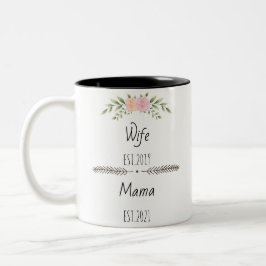 Personalisierte Ehefrau Mama Est Custom Year, Blum Zweifarbige Tasse