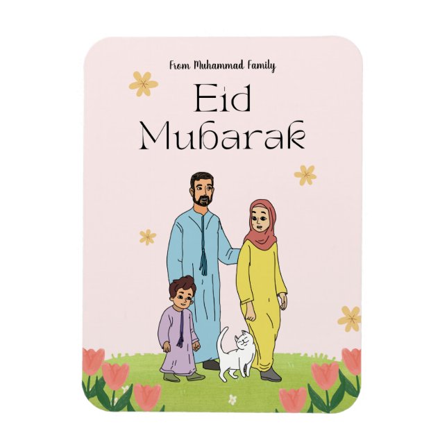 Personalisierte Eid Mubarak Muslim Family & Pet Ca Magnet (Vertikal)