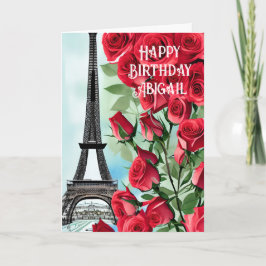 Personalisierte Eiffelturm-Rote Rosen Geburtstag Karte