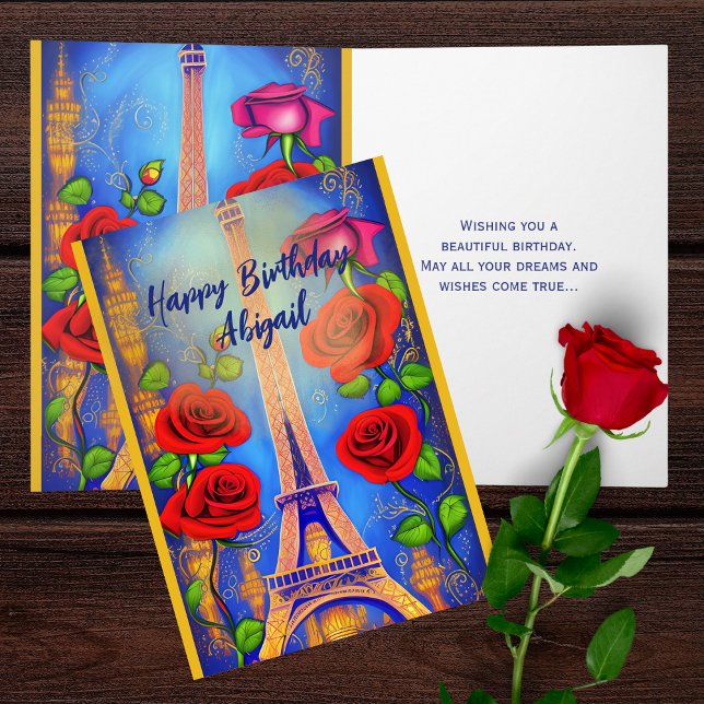 Personalisierte Eiffelturmnacht in Paris Geburtsta Karte (Personalized Eiffel Tower Night in Paris Birthday Card)