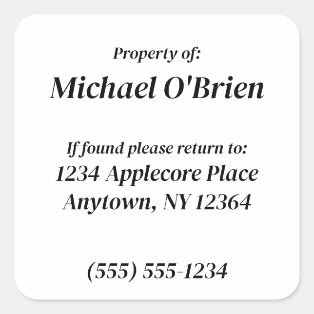 Personalisierte Eigenschaft von benutzerdefinierte Quadratischer Aufkleber (Vorderseite)