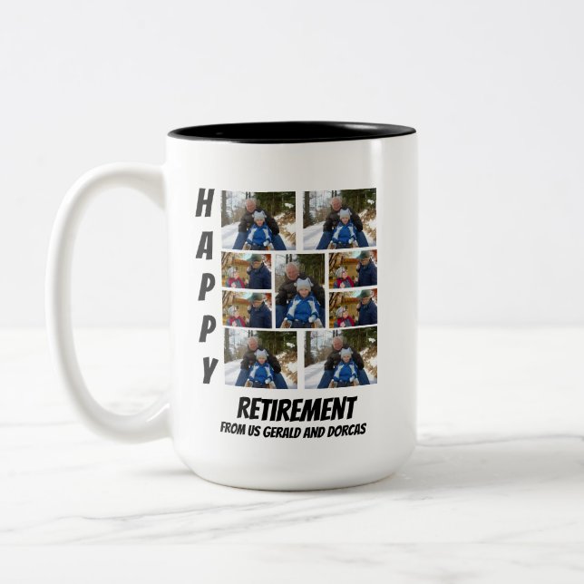 Personalisierte einfache Altersvorsorge 9 FotoColl Zweifarbige Tasse (Links)