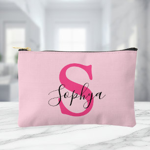 Personalisierte einfache heiße rosa Monogramm Zubehörtasche