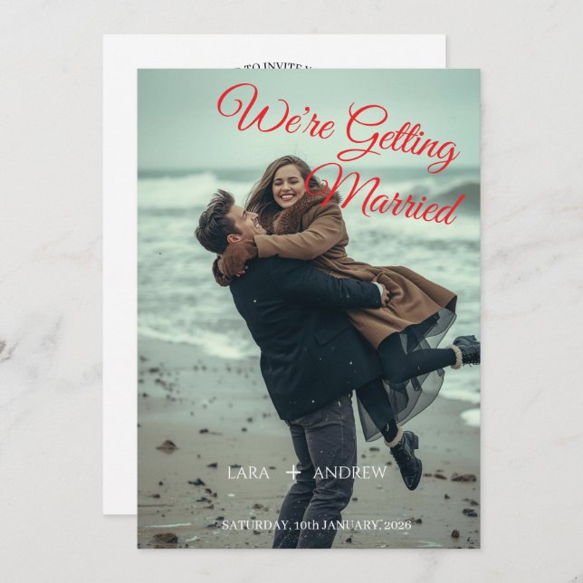 Personalisierte Einfache moderne Hochzeit spart da Einladung (Vorne/Hinten)