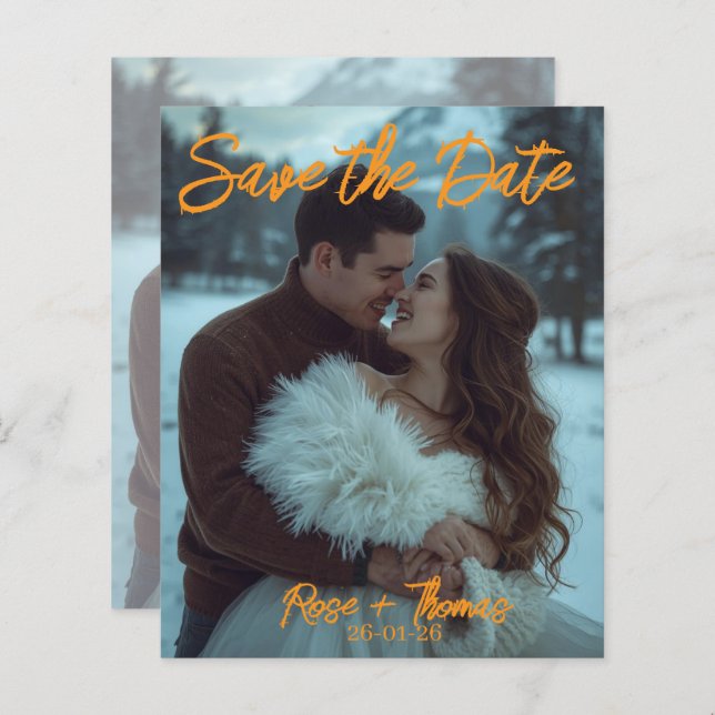 Personalisierte Einfache moderne Winterhochzeitkar (Vorne/Hinten)