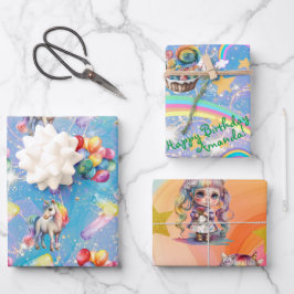 personalisierte Einhorn-Geschenkpackung zum 7. Geb Geschenkpapier Set