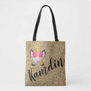Personalisierte Einhorn Gold Glitzer Tote Tasche