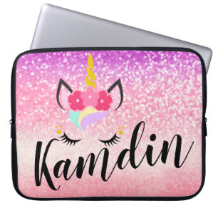 Personalisierte Einhorn-Ombre-Glitter-Laptop-Hülle Laptopschutzhülle