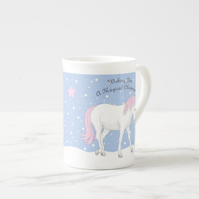 Personalisierte Einhorn Weihnachtsbone China Tasse (Vorderseite Rechts)