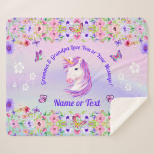 Personalisierte Einhorndecke, Regenbogenfarben Sherpadecke