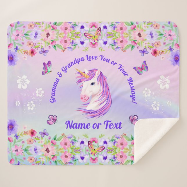 Personalisierte Einhorndecke, Regenbogenfarben Sherpadecke (Vorderseite (Horizontal))