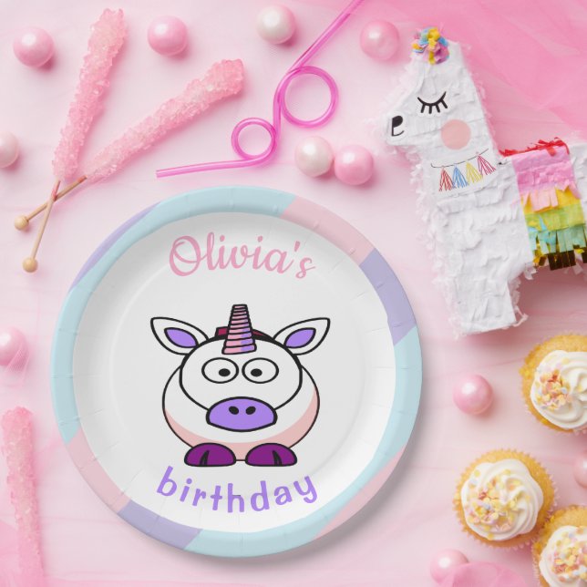 Personalisierte Einhorngeburtpastellfarben Pappteller (Party)