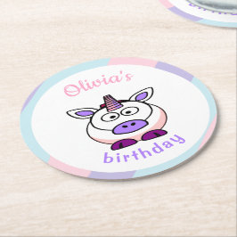 Personalisierte Einhorngeburtpastellfarben Runder Pappuntersetzer