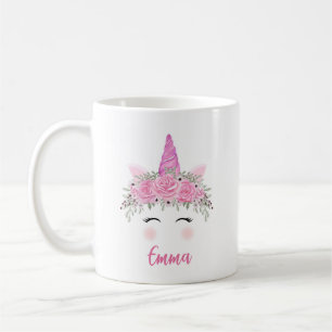 Personalisierte Einhornkaffee-Tasse mit rosa Namen Kaffeetasse