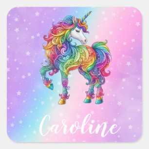 Personalisierte Einhornmagie Quadratischer Aufkleber