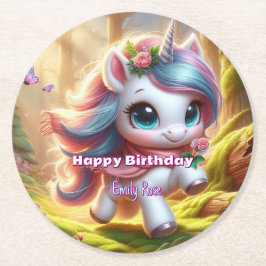 Personalisierte Einhornpapier-Untersetzer Runder Pappuntersetzer