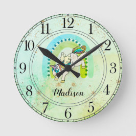 Personalisierte Einhornwasserfarbe Runde Wanduhr