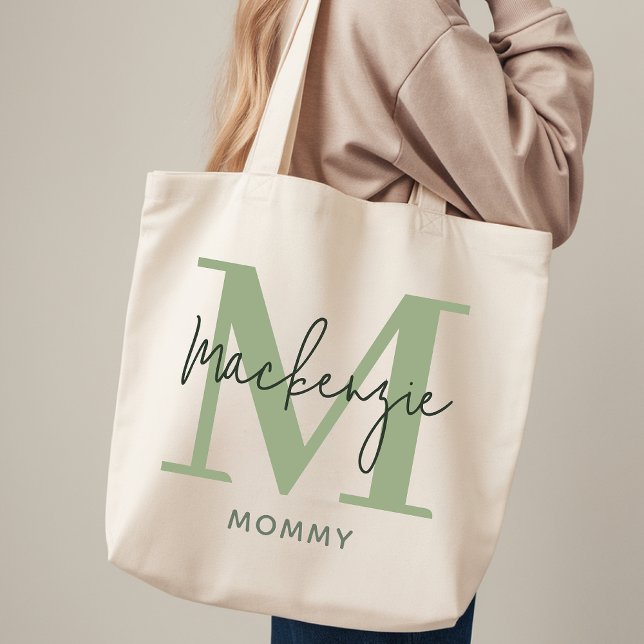 Personalisierte Einkaufstasche Salbeigrün Geschenk (Personalized Tote Bag Sage Green Gift for Mom, Sage Green Modern Tote Bag Personalized Wedding Gift)