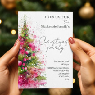 Personalisierte Einladung zur rosa Weihnachtsbaum-