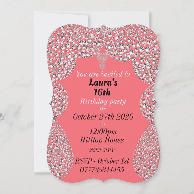 personalisierte Einladungen zum 16. Geburtstag (Vorderseite)