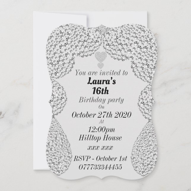 personalisierte Einladungen zum 16. Geburtstag (Vorderseite)