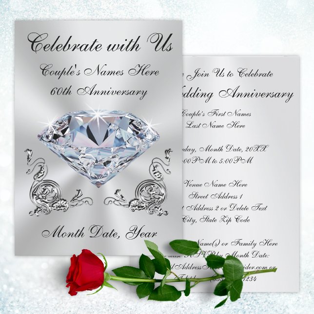 Personalisierte Einladungen zum 60. Hochzeitstag (Personalized 60th Anniversary Invitations. Diamond wedding anniversary invitations for parents or ?)