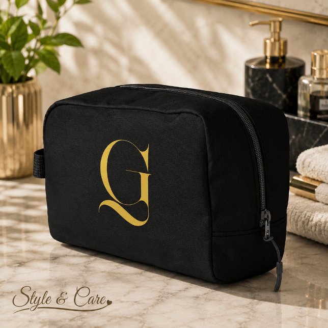 Personalisierte Einzel-Custom-Monogramm-Massiv-Sch Waschbeutel (Personalized Single Custom Monogram Solid Black Dopp Kit)