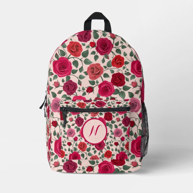 Personalisierte Elegant Boho Rote Flora Wildblume Bedruckter Rucksack (Vorderseite)