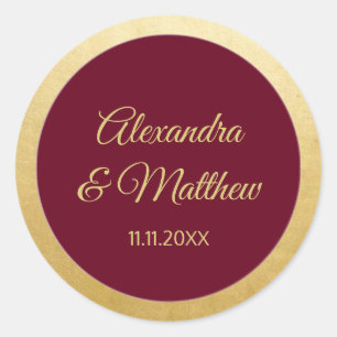 Personalisierte Elegant Burgundy Gold Wedding Runder Aufkleber