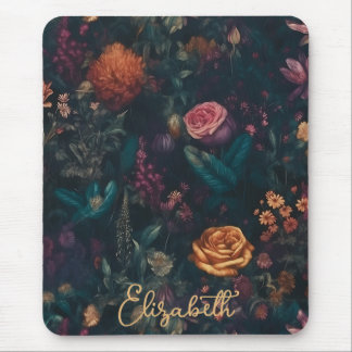 Personalisierte Elegant Dark Gothic Floral Rose Mousepad