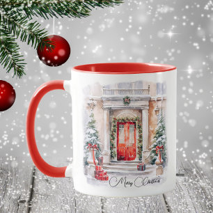 Personalisierte Elegant frohe Weihnachten Rote Tür Tasse