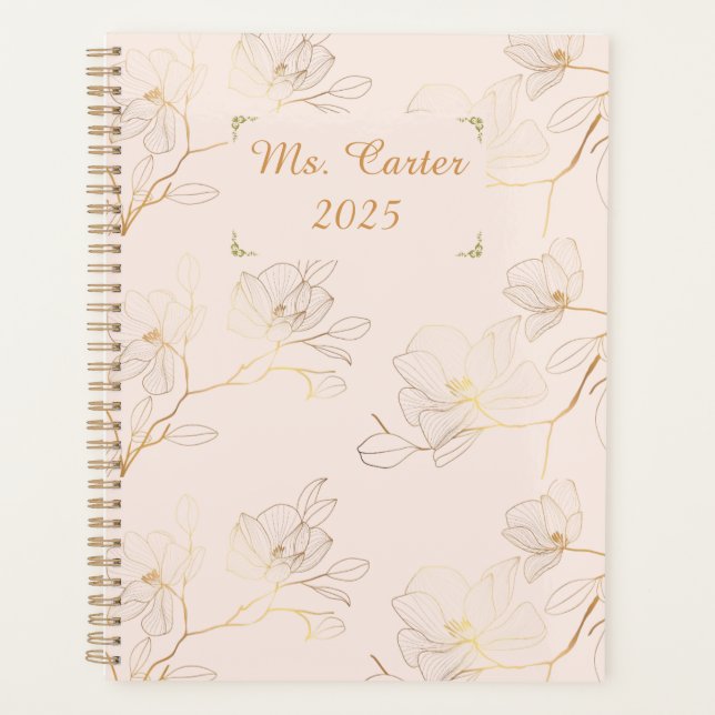 Personalisierte Elegant Gold Floral Planer (Vorderseite)