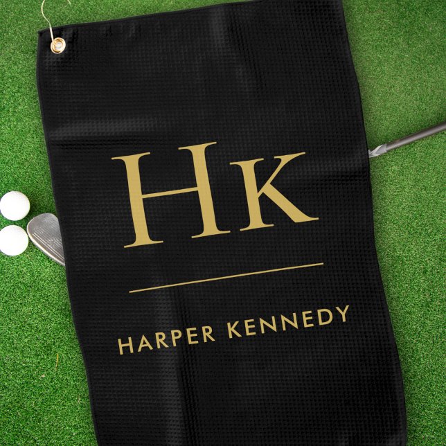 Personalisierte Elegant Monogram Black Golfhandtuch (Von Creator hochgeladen)