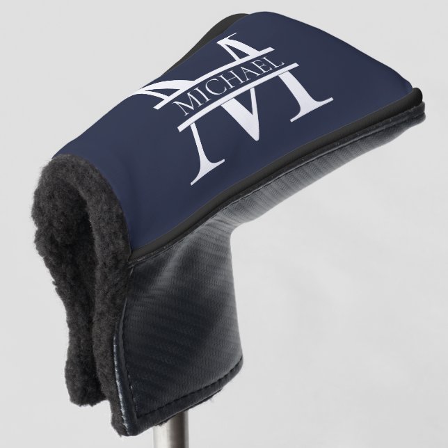 Personalisierte Elegant Navy Blue Monogram und Nam Golf Headcover (3/4 Vorderseite)
