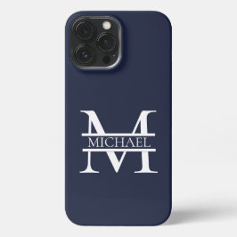 Personalisierte Elegant Navy Blue Monogram und Nam iPhone 13 Pro Max Hülle
