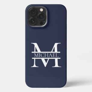 Personalisierte Elegant Navy Blue Monogram und Nam iPhone 13 Pro Max Hülle