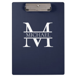 Personalisierte Elegant Navy Blue Monogram und Nam Klemmbrett