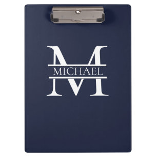 Personalisierte Elegant Navy Blue Monogram und Nam Klemmbrett
