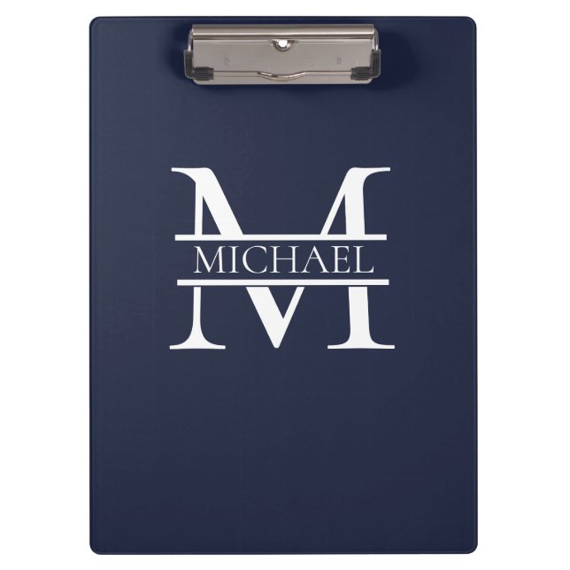 Personalisierte Elegant Navy Blue Monogram und Nam Klemmbrett (Vorderseite)