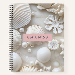 Personalisierte Elegant White Seashell and Pearl Notizbuch