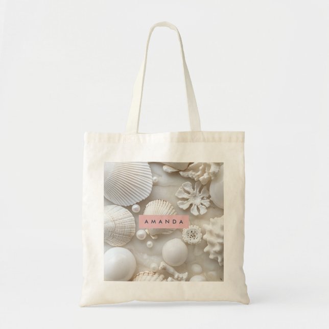 Personalisierte Elegant White Seashell and Pearl Tragetasche (Vorne)