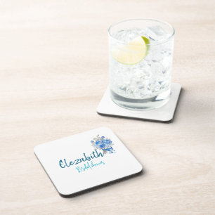 Personalisierte elegante blaue florale Brautparty Getränkeuntersetzer