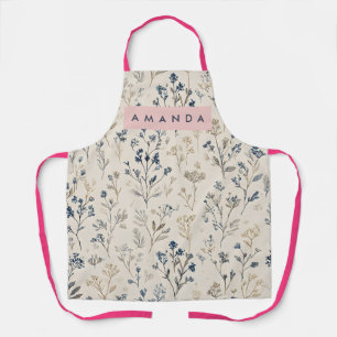 Personalisierte elegante blaue und beige Wildblume Schürze