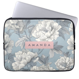 Personalisierte elegante blaue und cremweiße Pfing Laptopschutzhülle