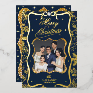 Personalisierte Elegante Blue Foil Weihnachtskarte Folien Feiertagskarte