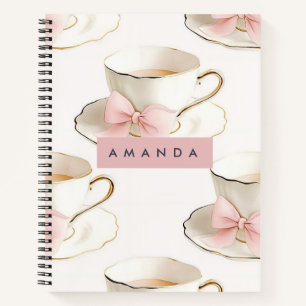 Personalisierte elegante Coquette-Muster-Teetasse Notizbuch