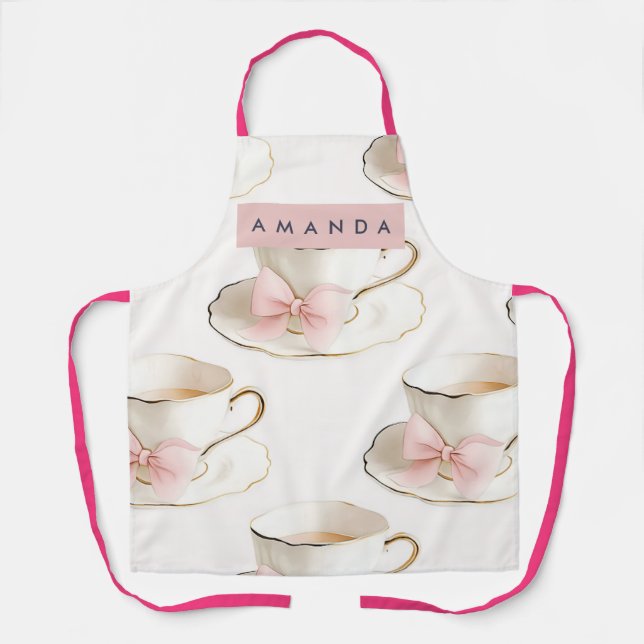 Personalisierte elegante Coquette-Muster-Teetasse Schürze (Vorderseite)