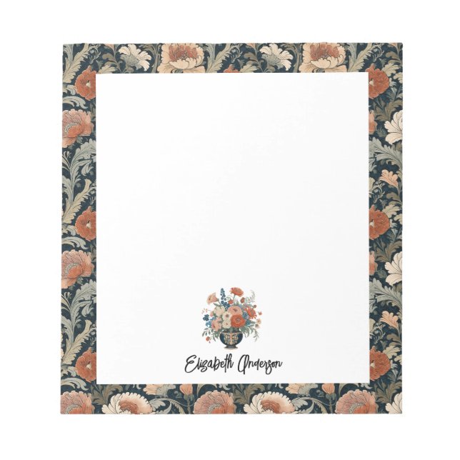 Personalisierte Elegante Dunkle Blumen Notizblock (Vorderseite)