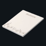 Personalisierte, elegante, einfache, neutrale Farb Notizblock<br><div class="desc">Mit unserem "Personalisierten Minimalistischen neutralen, floralen Notepad" - einer schönen und funktionalen Schreibmaschine, die Einfachheit und Eleganz mühelos verbindet. Dieses Notizblock zeigt ein atemberaubendes, neutrales Blumendesign, das es zu einer vielseitigen Ergänzung zu jedem Arbeitsbereich oder Organisationssystem macht. Das Notizblock mit viel Liebe zum Detail weist ein minimalistisches, aber fesselndes Blumenmuster...</div>